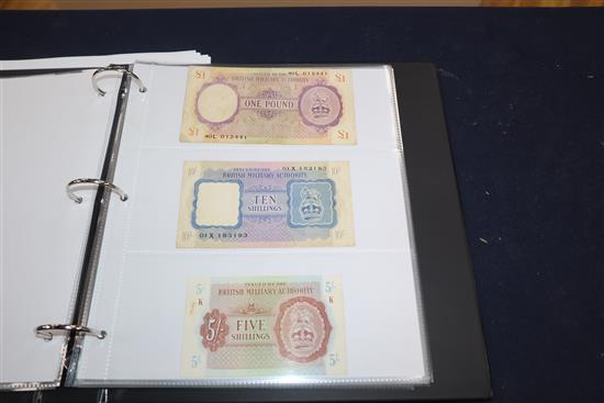 An album of Scottish and England Banknotes including, White £5 note 16th Jan 1943, North of Scotland Bank Ltd £20, 1st July 1943 etc